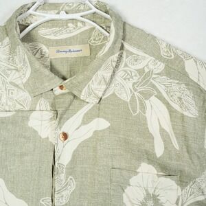 Tommy Bahama Mens XXXL Silk Tropical Floral Camp Shirt Sage Green Short Sleeve